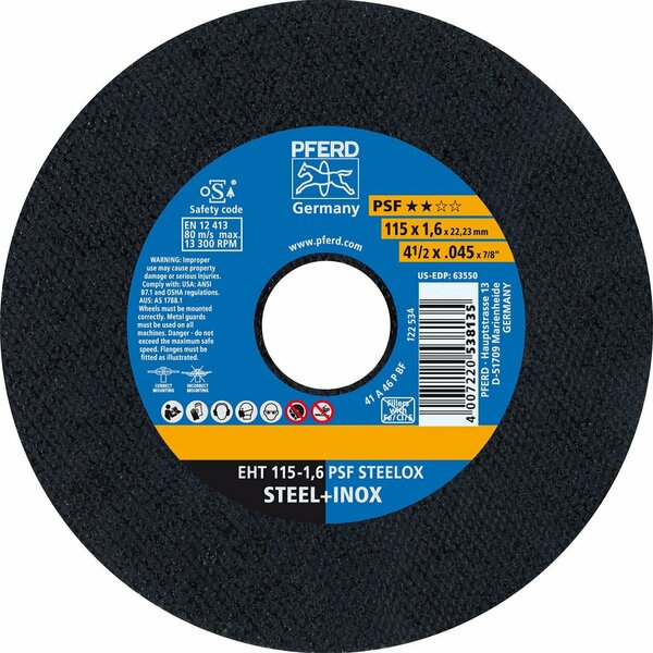 Pferd 63550 4-1/2in x .045in Cut-Off Wheel 7/8in AH A46P PSF-INOX Type 1 63550-PFERD